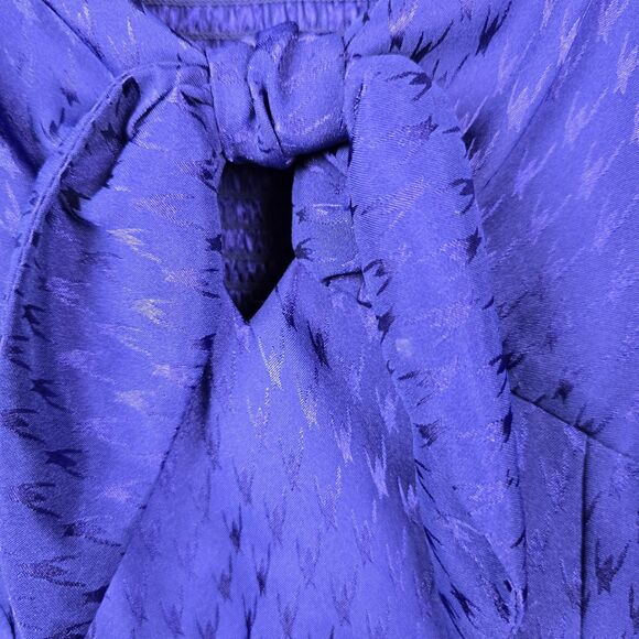 Romantic Regencycore Blouse Bodysuit L Blue Coquette Puff Sleeve Bow Smocked - Picture 8 of 9